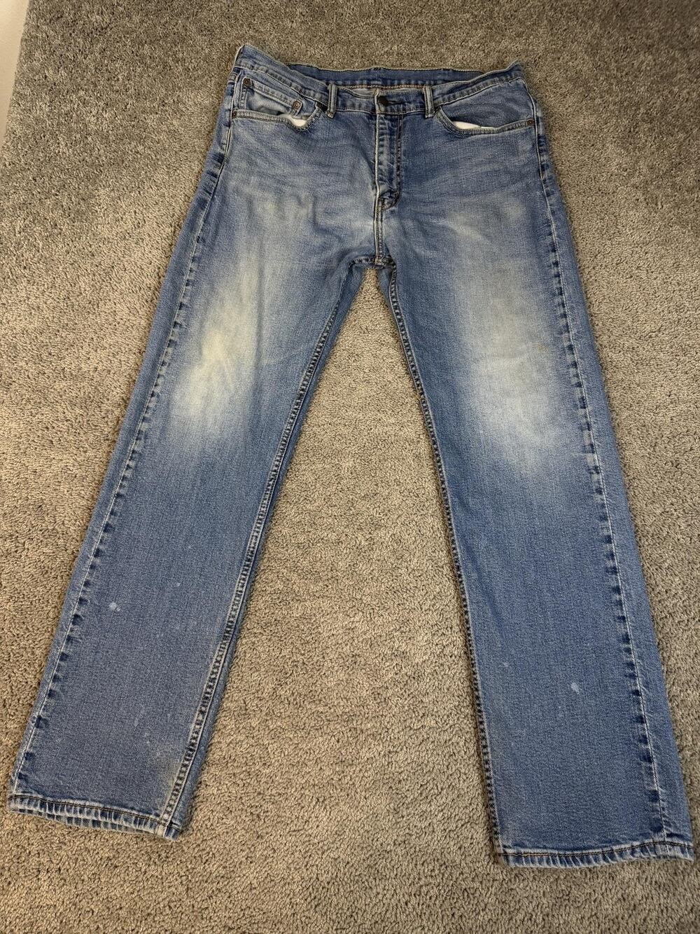 Levi's 505 Jeans Mens 38x34 Blue Straight Light Wash Denim Pockets Stretch